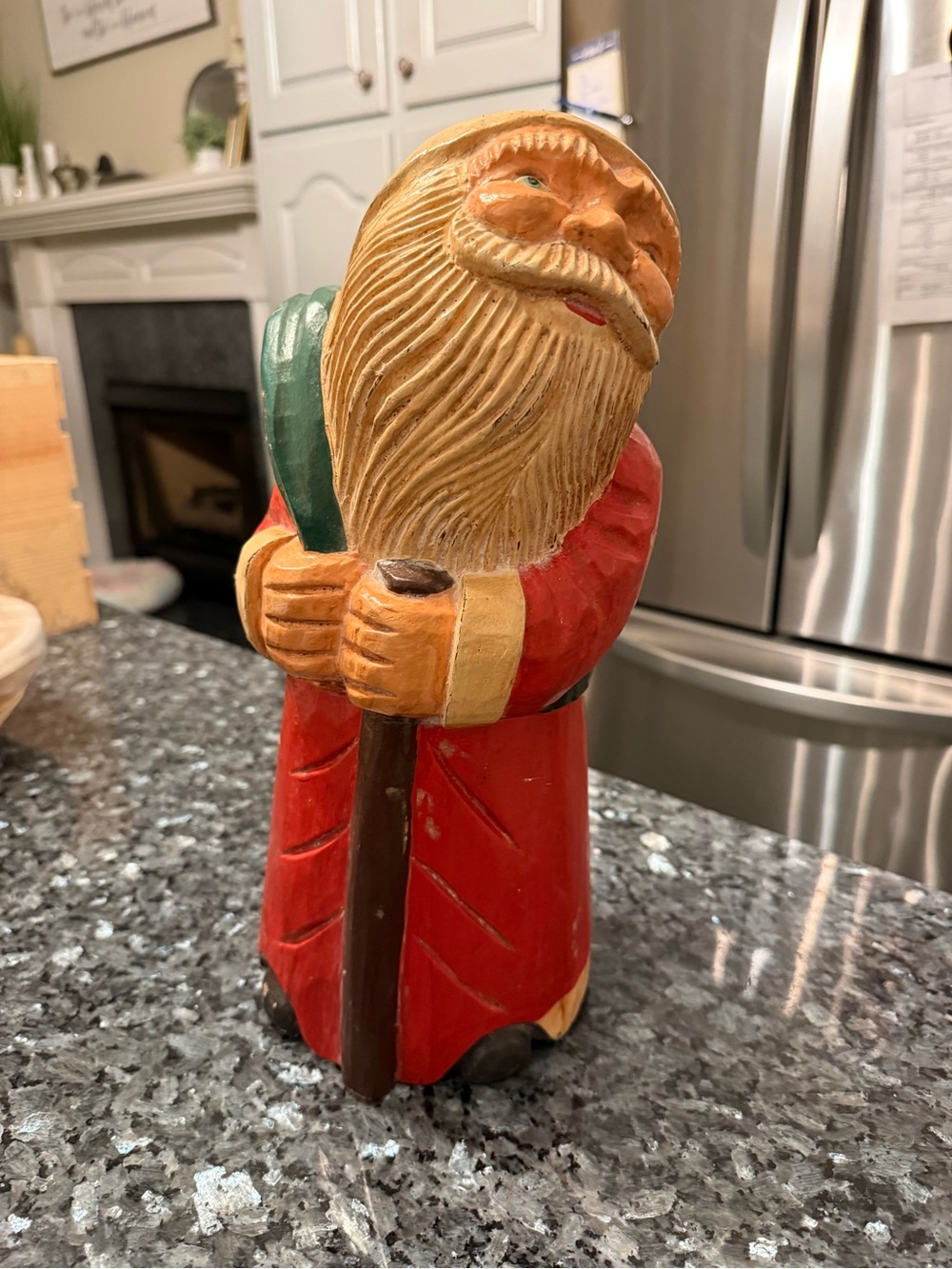 Vintage Hand-Carved Painted Wooden Santa Claus Figure Folk Art 14” Tall Approx